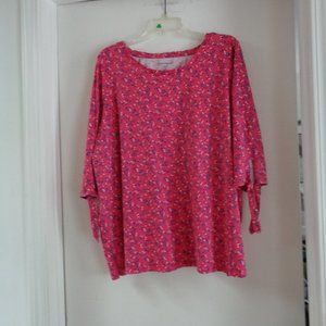 Deep Pink with Blue Flowers Casual Womens Tunic 2X 26-28